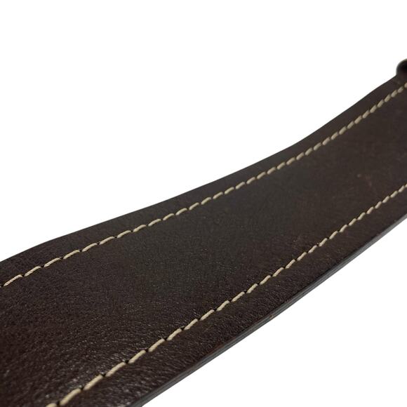 Italian Chocolate Brown Leather Waist Belt Contrast Stitch Statement Buckle Boho main image 7